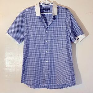 Michael Kors Slim Fit Blouse Blue White Check Collared & Fitted Sz Large